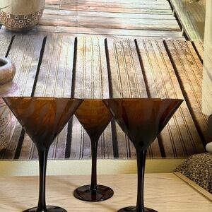 Brown swirl  strip martini glasses. Set of 3